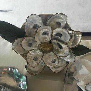 Decorative Oyster Shell Flower Accent - White and Gold Home Accent